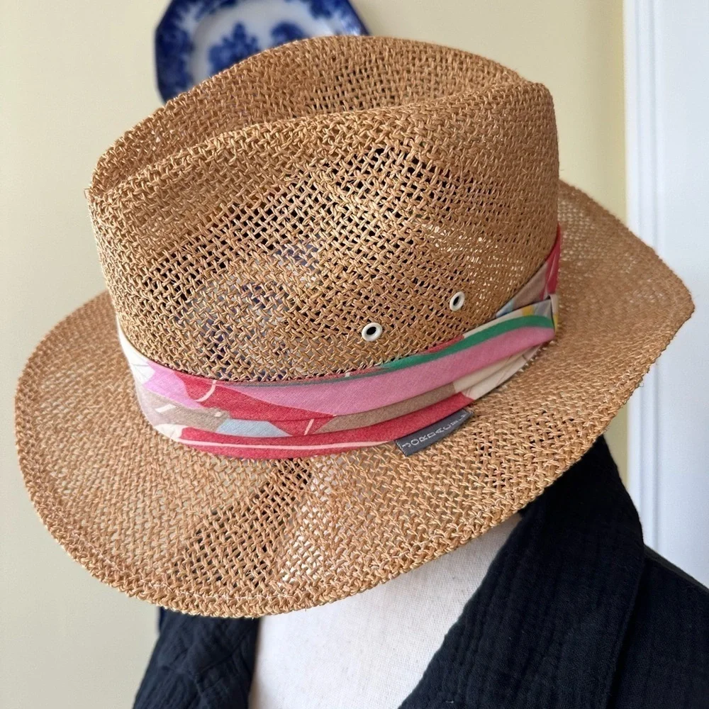 Jordache | Vintage 80’s Straw Fedora with Colorful Band